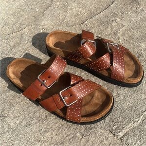 All Saints Tan Leather Studded Sandals